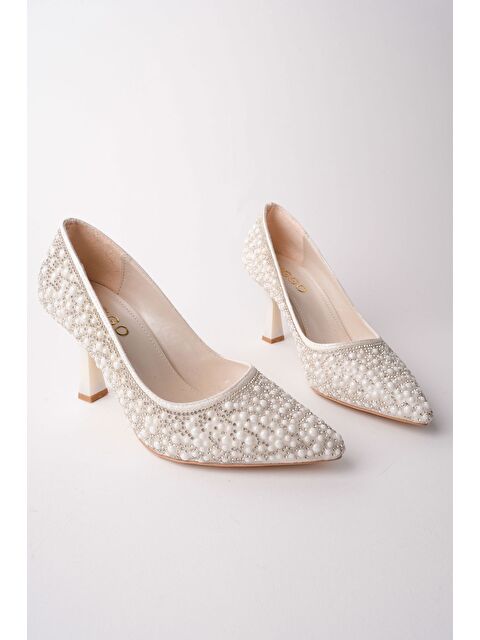 Muggo STONY Taş ve İnci İşlemeli Topuklu Nikah Düğün Gelin Topuklu Abiye Ayakkabı - S000514235-20063