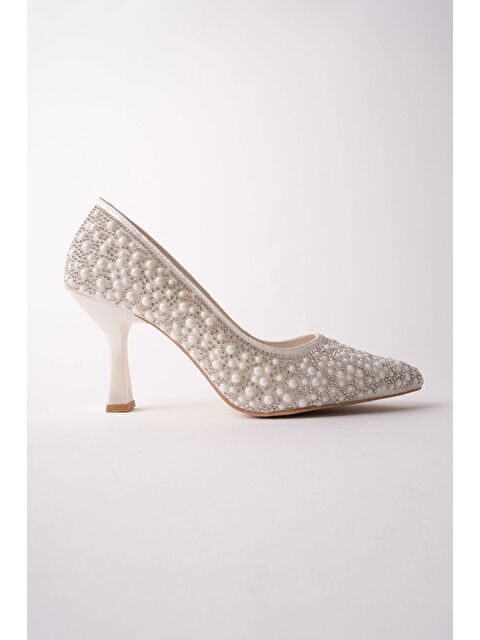 Muggo STONY Taş ve İnci İşlemeli Topuklu Nikah Düğün Gelin Topuklu Abiye Ayakkabı - S000514235-20063