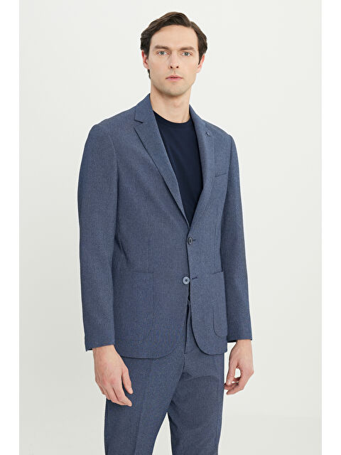 Altınyıldız Classics Erkek Lacivert Ekstra Slim Fit Mono Yaka Kapak Cepli Takım Elbise