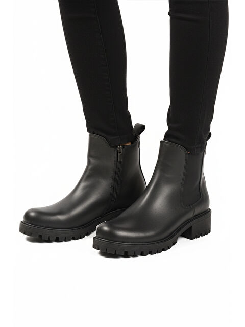 Ayakmod Siyah Bilekten Esnek Polarlı Fermuarlı Kaymaz Kadın Bot 23009 Z - S000326552-19351