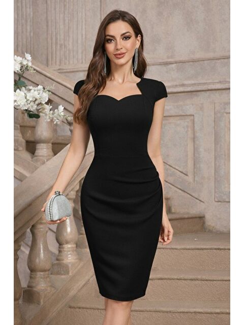 Jane's Kadın Kısa Kollu Yakası Asimetrik Kısa Ithal Krep Elbise