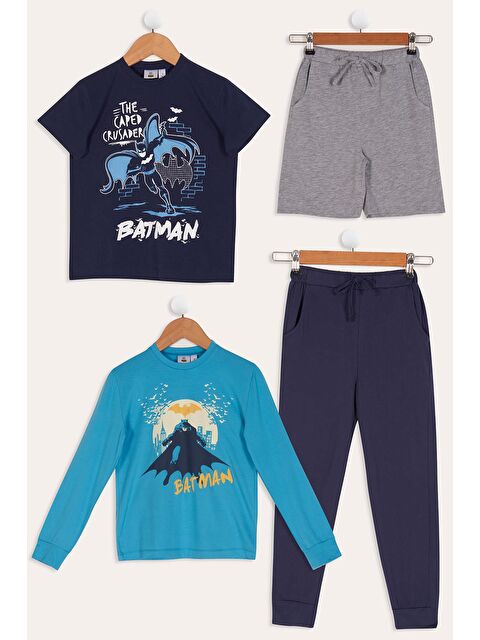 For You Kids 4'lü Batman Baskılı Lacivert Tshirt Şort Pantolon Takım - S000110872-21164