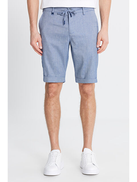 Altınyıldız Classics Erkek Lacivert Slim Fit Dar Kesim Yan Cepli Gofre Desenli Şort