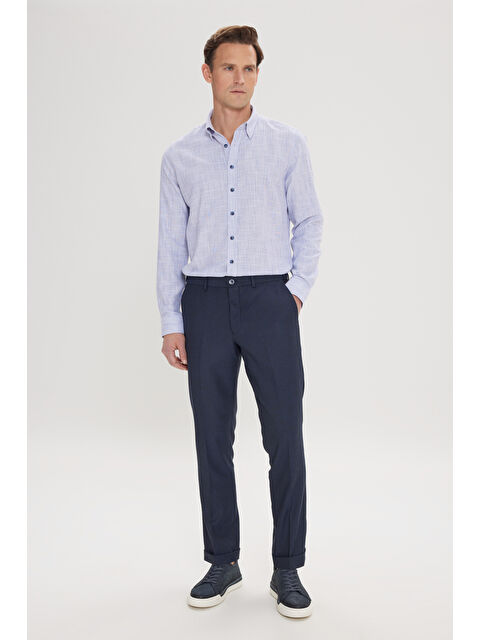 Altınyıldız Classics Erkek Lacivert Slim Fit Kuş Gözü Desenli Esnek Beli Lastikli Bağlamalı Pantolon