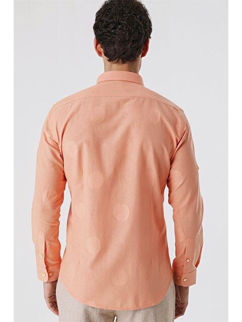 İMZA Somon Kısalabilir Kollu Desenli Jakarlı Cepsiz %100 Pamuk Casual Slim Fit Gömlek 1004230183 - S000348073-24085