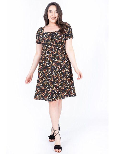 Mylinemoda Kare Yaka Çiçekli Elbise - S000239287-19351