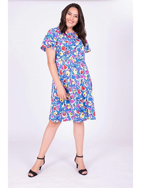 Mylinemoda Pelerin Kol Çiçekli Elbise - S000239288-37444