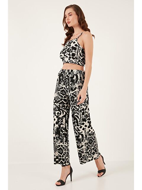 Lela Desenli Yüksek Bel Geniş Paça Pantolon 5865681 - S000145692-19351