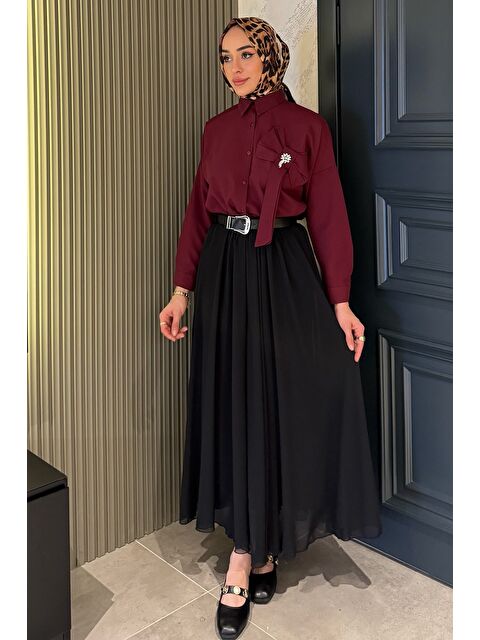 Julude Kemerli Piliseli Tesettür Şifon Etek - S000374904-19351