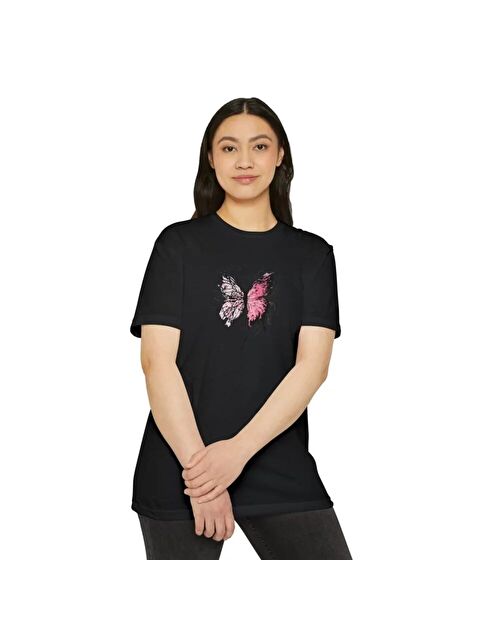 Jane's Unisex Bisiklet Yaka Baskılı T-Shirt - Siyah