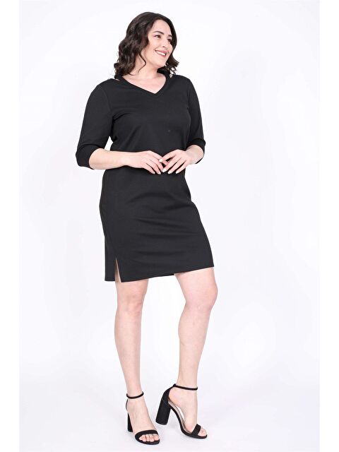 Mylinemoda V Yaka Çerçeve Detaylı Elbise - S000239294-19351