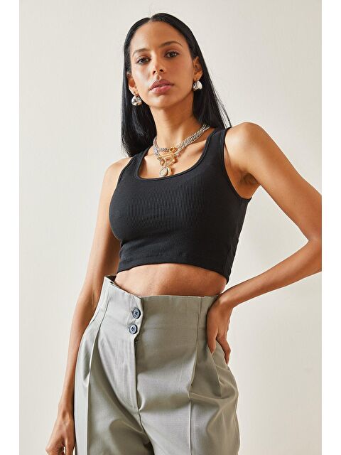 Xhan Siyah U Yaka Kaşkorse Bluz 5YXK2-48285-02 - S000161969-19351