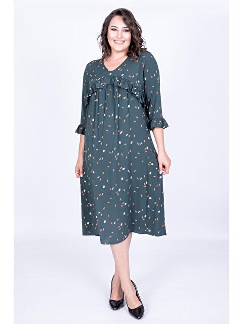 Mylinemoda V Yaka Fırfır Detaylı Elbise - S000239296-18194