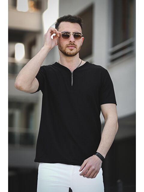 Oksit Ivy Otoban Kumaş Fermuarlı V Yaka Erkek Tişört - S000124805-19351