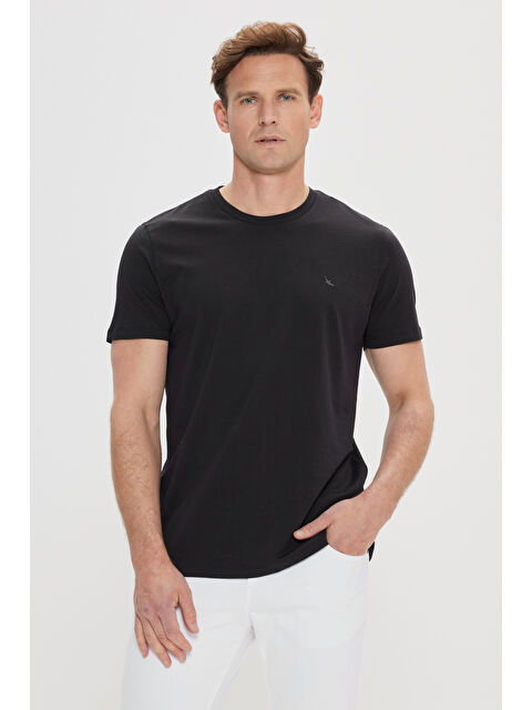 Altınyıldız Classics Erkek Siyah Slim Fit Dar Kesim Bisiklet Yaka Pamuklu Tişört - S000403258-19351