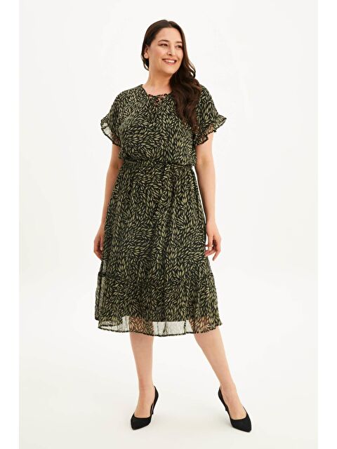 Mylinemoda Önü Bağcıklı Fırfır Detaylı Şifon Elbise - S000239336-18194