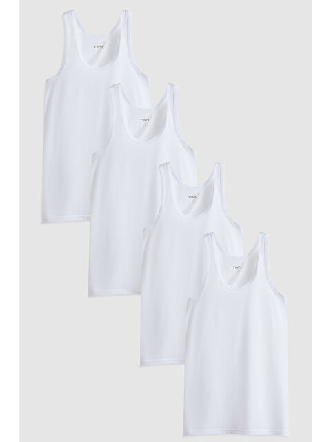 D'S damat Beyaz Standart Fit Nefes Alabilen Teri Emen %100 Pamuklu 4'lü Atlet - S000401496-20063