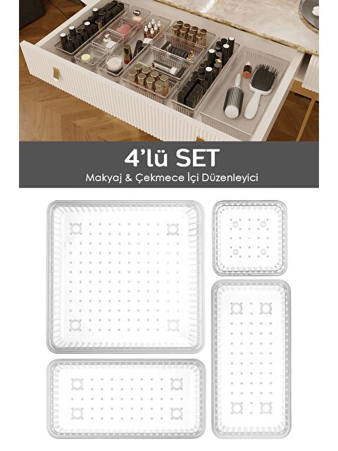 Meleni Home 4lü Çekmece İçi Çok Amaçlı Organizer Kozmetik Takı Makyaj Organizeri Dolap İçi Düzenleyici Şeffaf - S000385503-26865