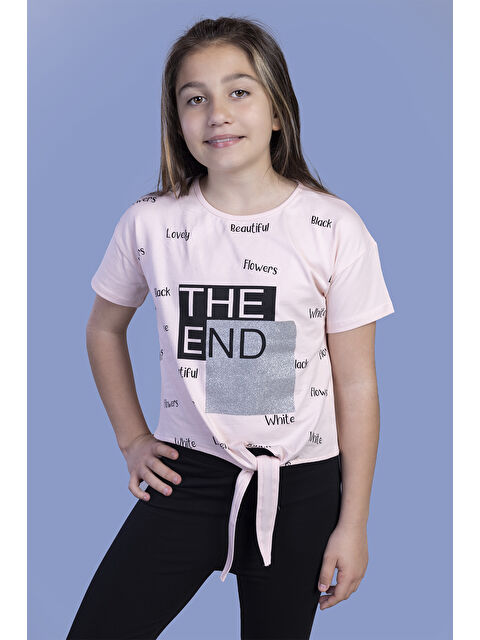 Toontoykids Kız Çocuk Komple Baskılı Bağlama Detaylı Tişört