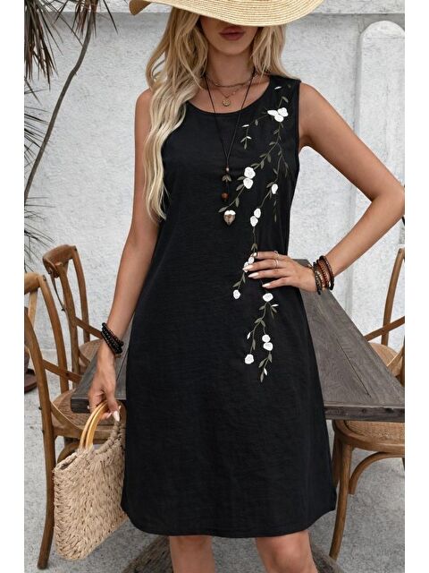 Jane's Kadın Askılı Yuvarlak Yakalı çiçek Desenli Kısa Elbise