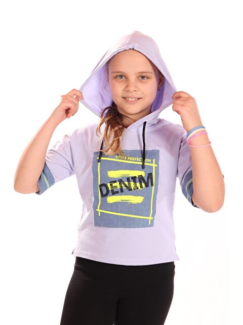 Toontoykids Kız Çocuk Denım Baskılı Kapüşonlu Tişört