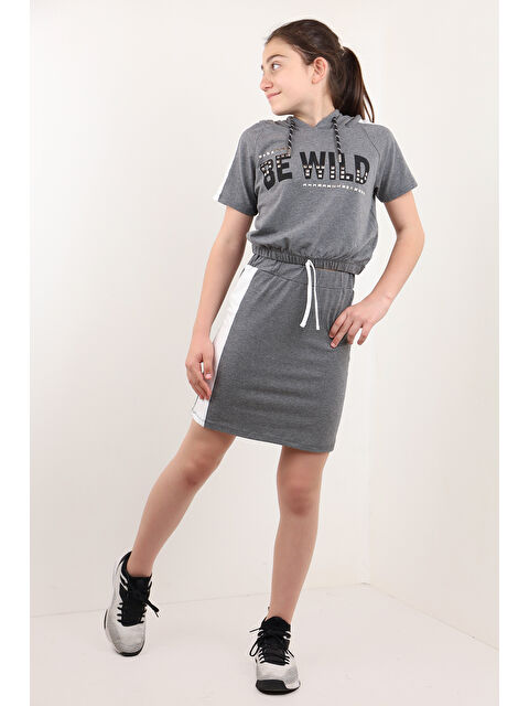 Toontoykids Kız Çocuk BE WILD Baskılı Kapüşonlu Etekli Takım - S000418962-29666