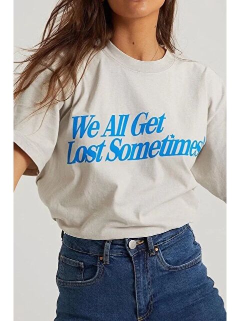 Jane's Unisex Baskılı Oversize T-Shirt - Beyaz