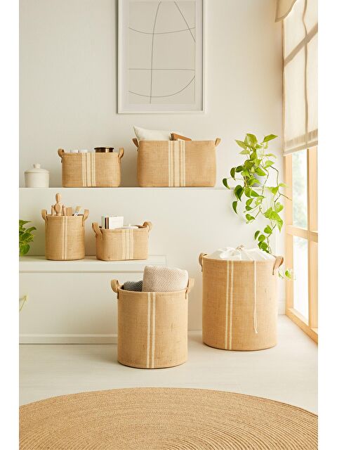 Ocean Home Textile 6'lı Çizgili Jüt Sepet Set - S000247716-19928
