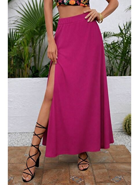 Jane's Kadın Yüksek Bel Yandan Yırtmaçlı Uzun Sandy Etek