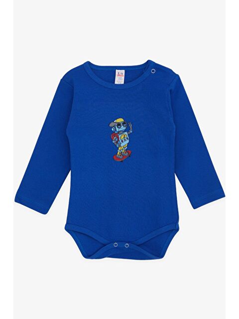 Breeze Erkek Bebek Çıtçıtlı Zıbın Body Kaykaycı Robot Baskılı Saks Mavisi (9 Ay-1.5 Yaş) - S000317094-23710