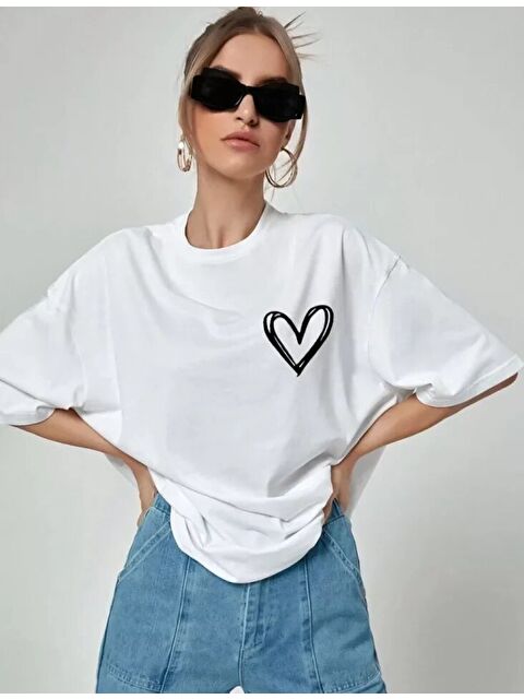 Jane's Unisex Baskılı Oversize T-Shirt - Beyaz