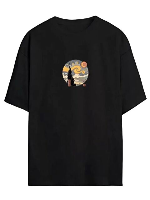 Jane's Unisex Baskılı Oversize T-Shirt - Siyah