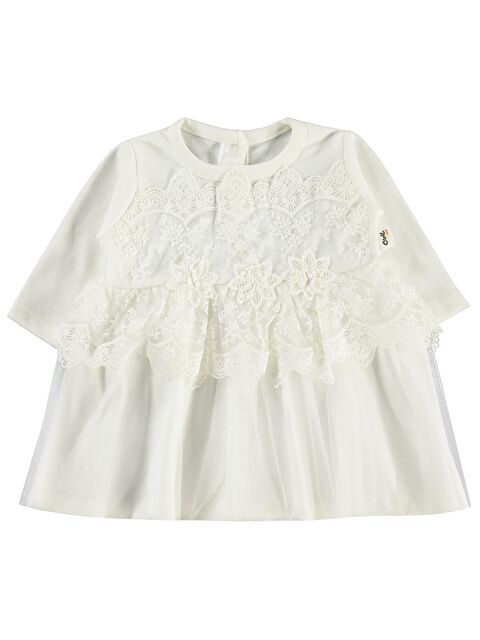 Civil Baby Fırfır Tüllü 3-12 Ay Elbise - Ekru 12-18 Ay - S000526599-19965