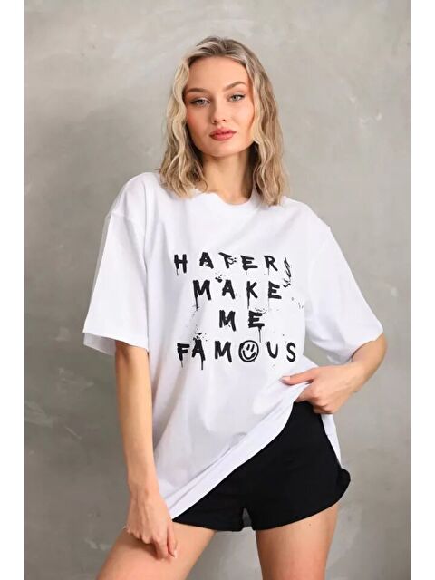 Jane's Unisex Baskılı Oversize T-Shirt - Beyaz