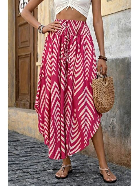 Jane's Kadın Yüksek Bel Beli Lastikli Bağcıklı Yanlardan Açık Uzun Süprem Etek