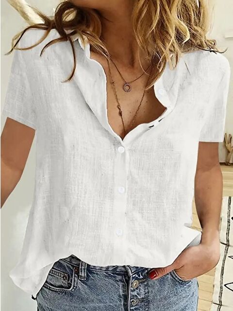 Jane's Kadın Kısa Kollu Basic Keten Gömlek