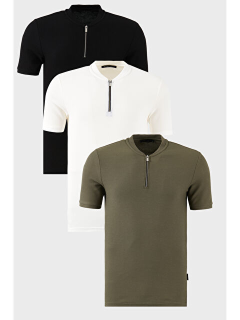 Buratti Pamuklu Regular Fit Yarım Fermuarlı Kolej Yaka 3'lü Paket Tişört 5902653S3 - S000387095-2598