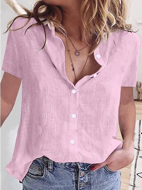 Jane's Kadın Kısa Kollu Basic Keten Gömlek