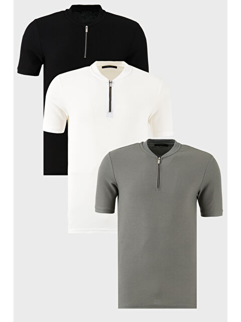 Buratti Pamuklu Regular Fit Yarım Fermuarlı Kolej Yaka 3'lü Paket Tişört 5902653S3 - S000387095-37449
