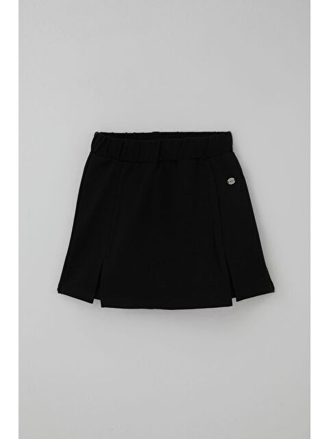 Breeze Kız Çocuk Şort Etek Arma Aksesuarlı Yırtmaçlı Siyah (9-14 Yaş)