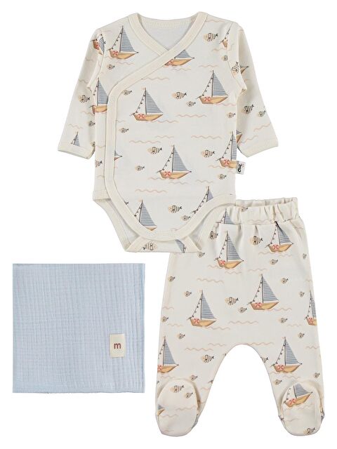 Civil Baby Yelken Empirmeli Battaniyeli Set 1-6 Ay Takım - Ekru 1-3 Ay - S000511294-19965