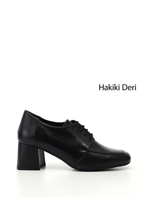 GÖNDERİ(R) Kadın MAT SİYAH Bağcıklı Kalın Topuklu Hakiki Deri Ayakkabı - S000493572-6381