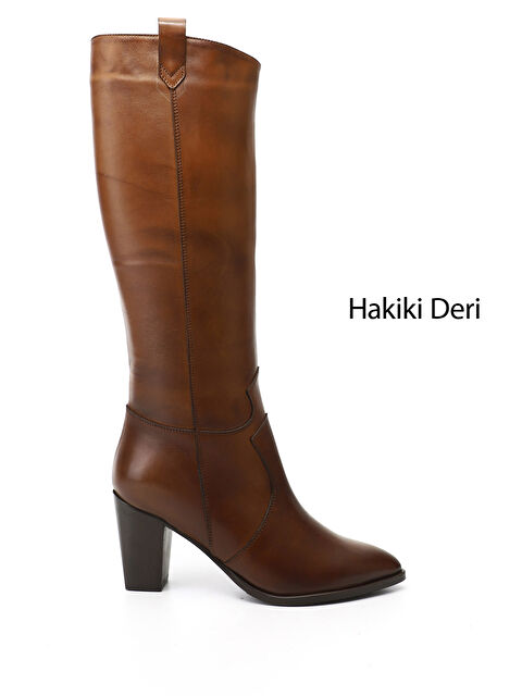 GÖNDERİ(R) Kadın KAHVERENGİ-TABA Sivri Burun Kalın Topuklu Hakiki Deri Çizme - S000493573-37323