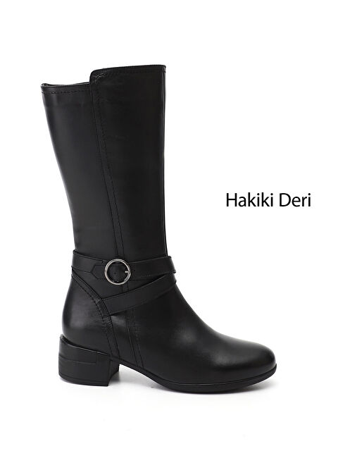 GÖNDERİ(R) Kadın SİYAH Fermuarlı Kalın Topuklu Hakiki Deri Çizme - S000493574-19351