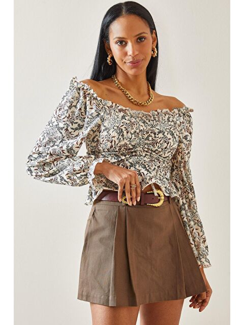 Xhan Bej Çiçek Desenli Uzun Kol Büzgülü Bluz 5YXK2-48282-25 - S000161983-19928