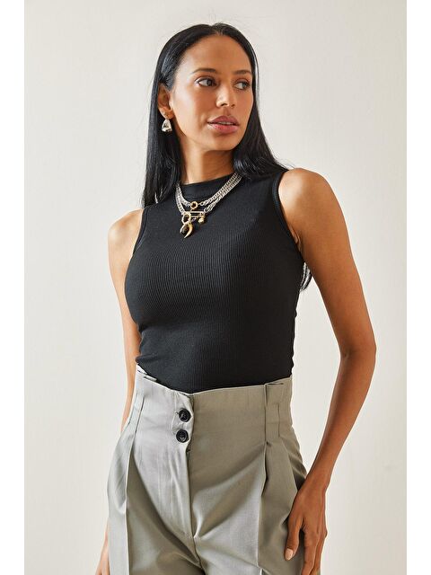 Xhan Siyah Yarım Balıkçı Kaşkorse Bluz 5YXK2-48274-02 - S000161977-19351