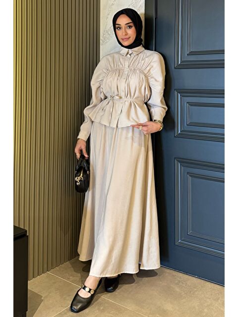 Julude Kadın Büzgü Detaylı Bel Bağlamalı Tunik Etek İkili Takım - S000386589-25636