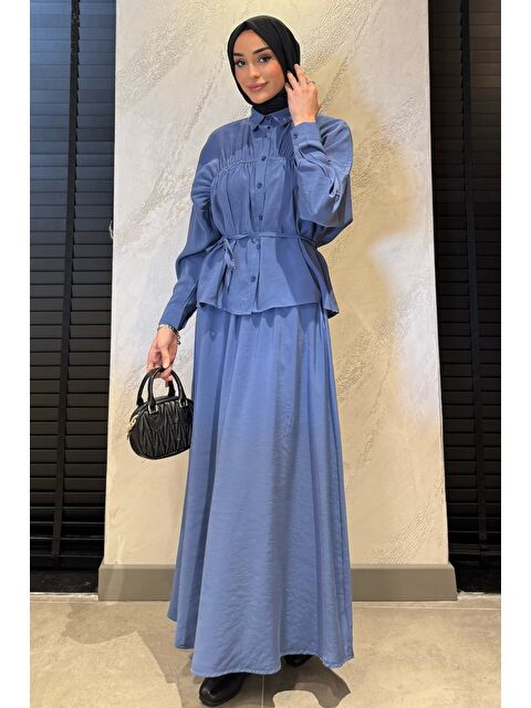 Julude Kadın Büzgü Detaylı Bel Bağlamalı Tunik Etek İkili Takım - S000386589-23093