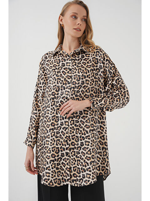 Bigdart 5944 Desenli Uzun Gömlek Tunik - Bej - S000339261-19928