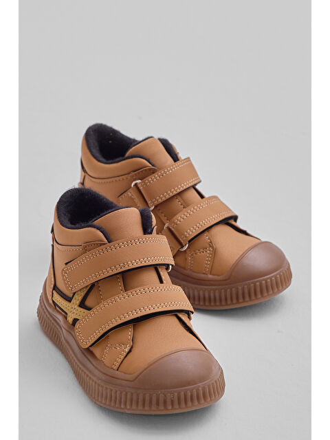 TONNY BLACK Çocuk Unisex Camel Esnek Termo Taban Çift Cırtlı Şerit Desenli Spor Kısa Bot - S000493936-19413